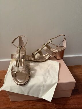 Alexandre Birman Olga 60 Metallic Gold Strappy Block Heel Sandals New in Box